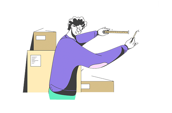 Illustration på en man som markerar vart han ska borra på väggen med hjälp av linjal och penna